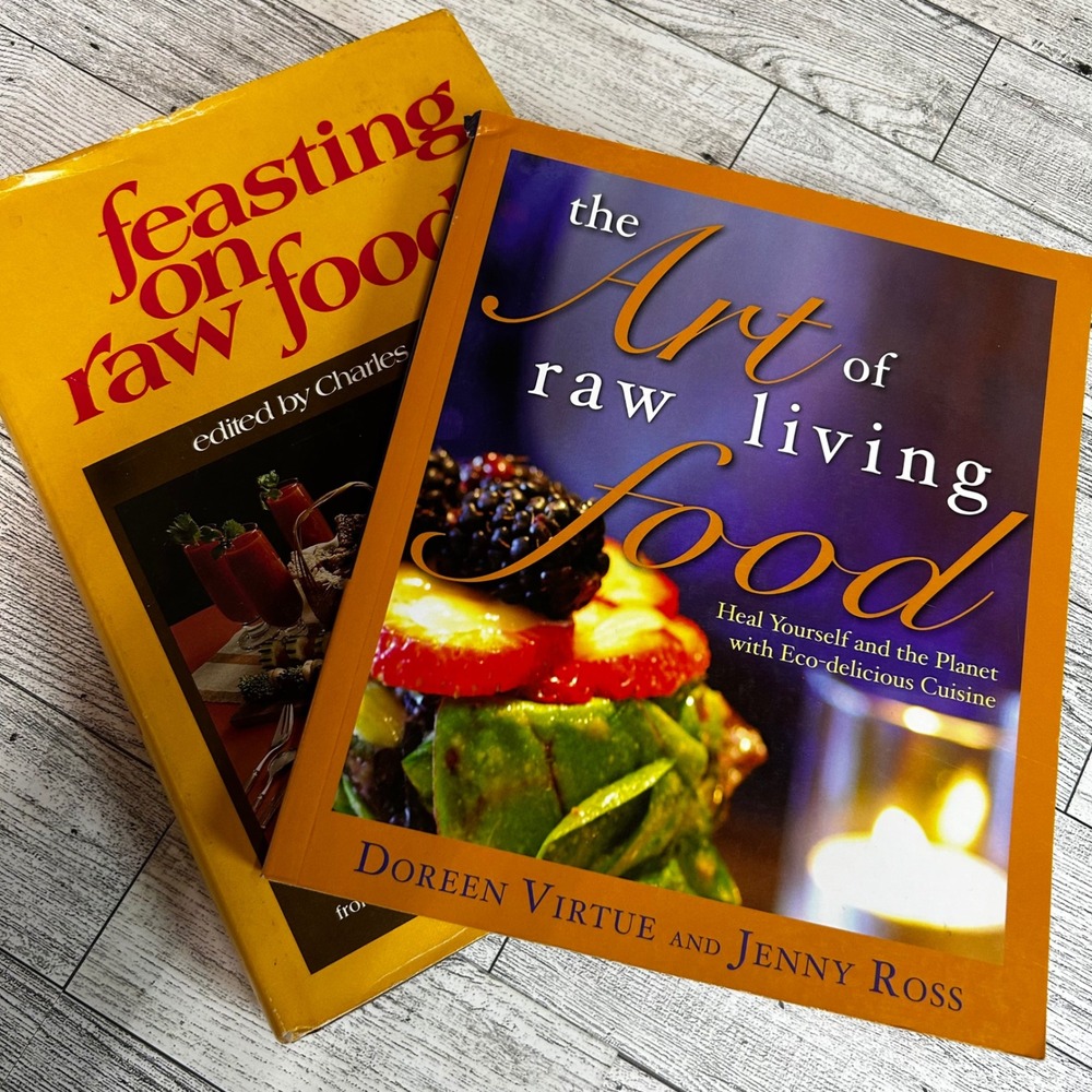 Raw Food Cookbook Lot 2 Books Feasting Art of Living Vegan Recipes Plant Based